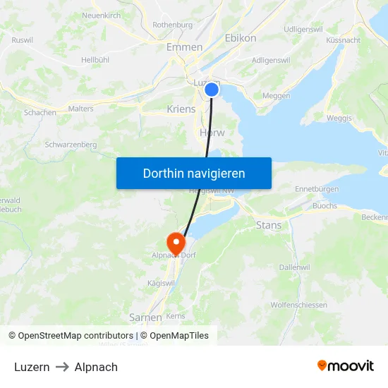 Luzern to Alpnach map