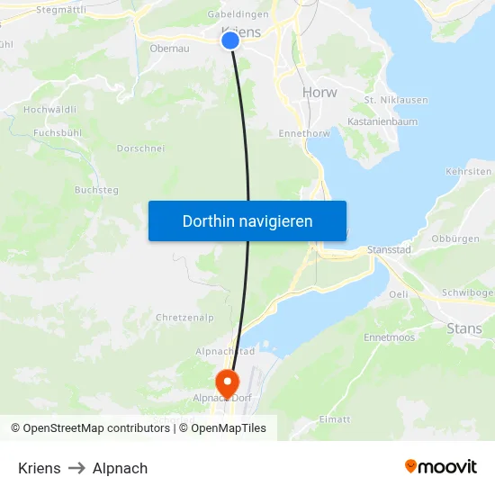 Kriens to Alpnach map