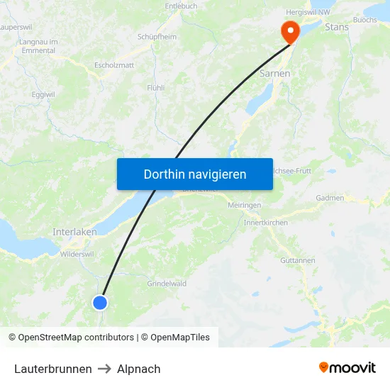 Lauterbrunnen to Alpnach map