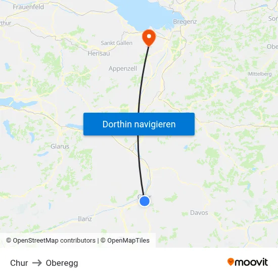 Chur to Oberegg map