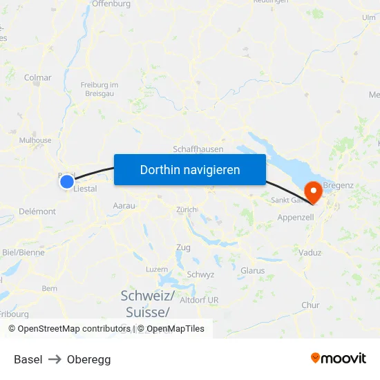 Basel to Oberegg map