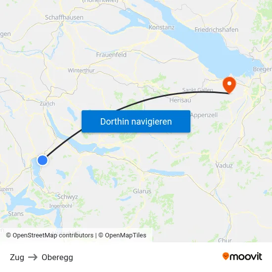 Zug to Oberegg map