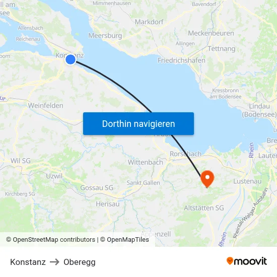 Konstanz to Oberegg map