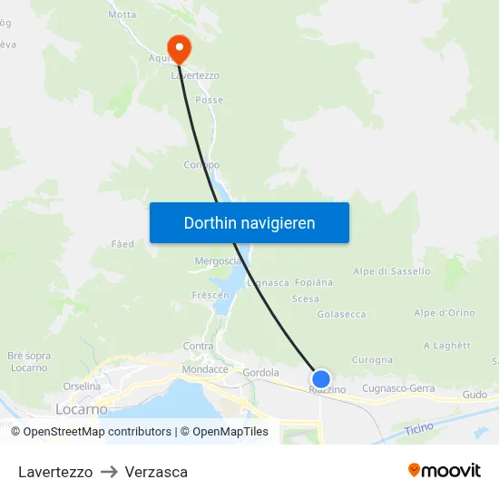 Lavertezzo to Verzasca map
