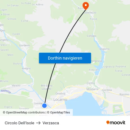 Circolo Dell'Isole to Verzasca map