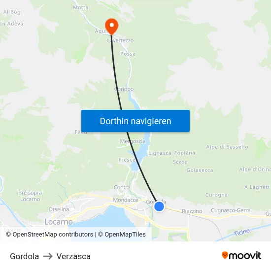 Gordola to Verzasca map