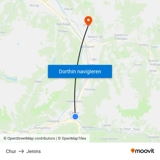 Chur to Jenins map