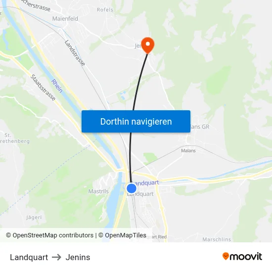 Landquart to Jenins map