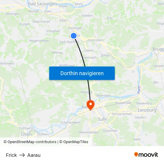 Frick to Aarau map