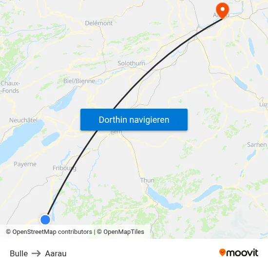 Bulle to Aarau map