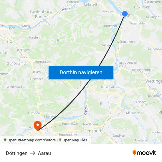 Döttingen to Aarau map