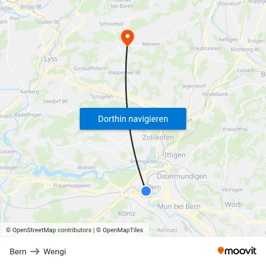Bern to Wengi map