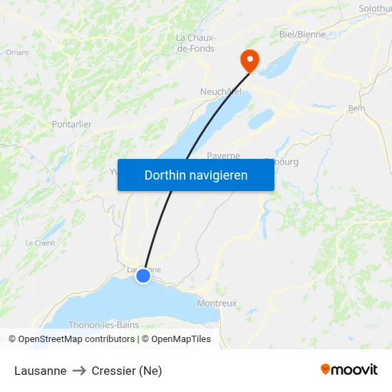 Lausanne to Cressier (Ne) map