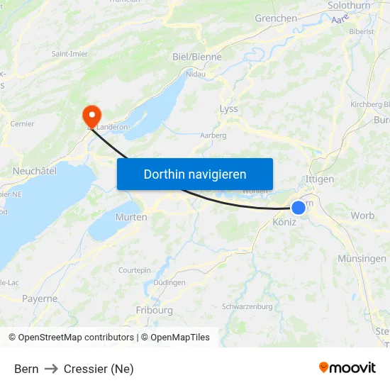 Bern to Cressier (Ne) map