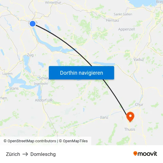 Zürich to Domleschg map