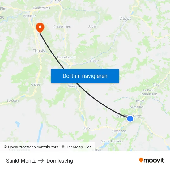 Sankt Moritz to Domleschg map