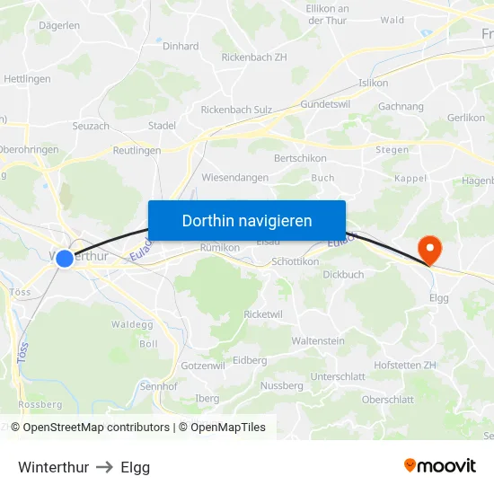 Winterthur to Elgg map