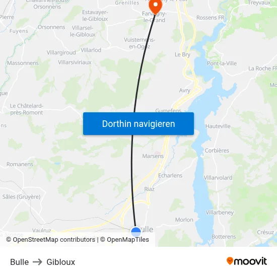 Bulle to Gibloux map