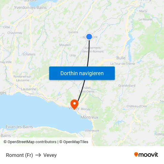 Romont (Fr) to Vevey map