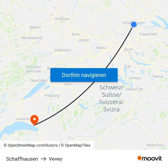 Schaffhausen to Vevey map