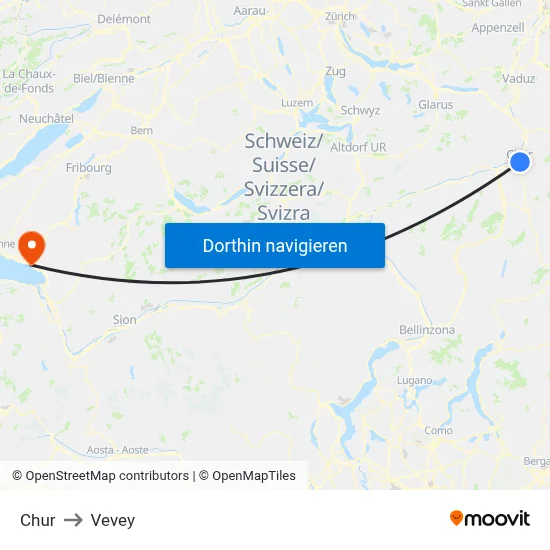Chur to Vevey map