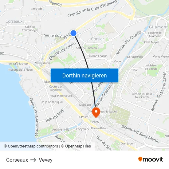 Corseaux to Vevey map