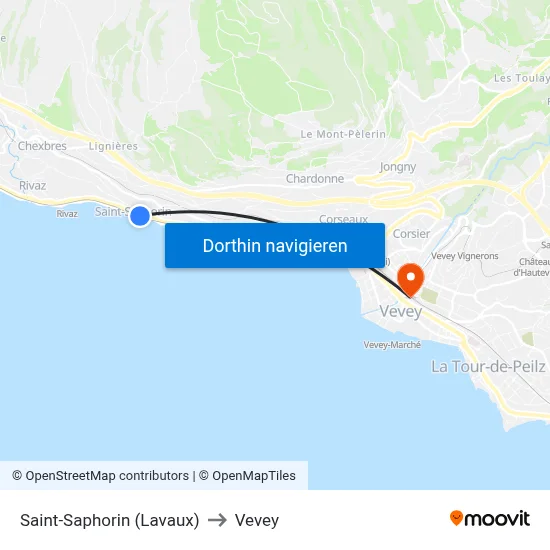 Saint-Saphorin (Lavaux) to Vevey map