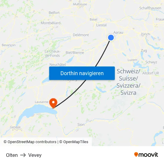 Olten to Vevey map