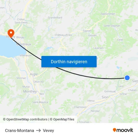 Crans-Montana to Vevey map
