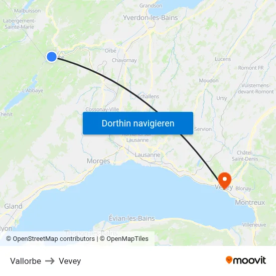 Vallorbe to Vevey map