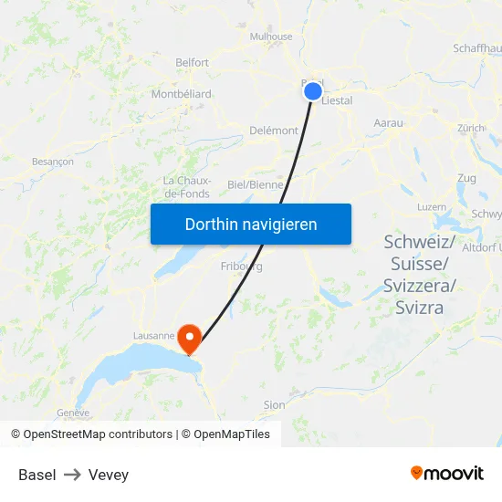 Basel to Vevey map