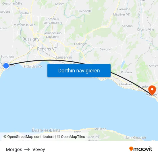 Morges to Vevey map