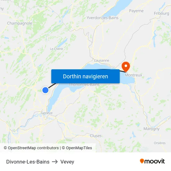 Divonne-Les-Bains to Vevey map