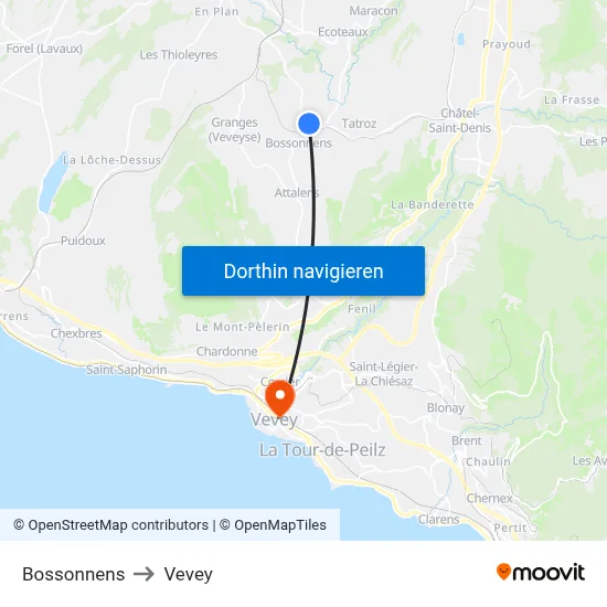 Bossonnens to Vevey map