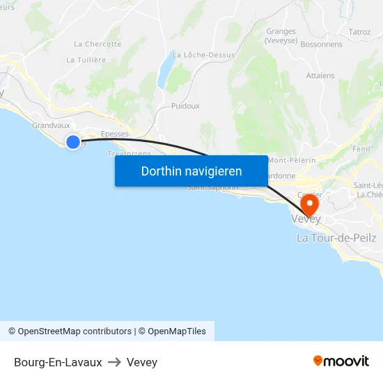 Bourg-En-Lavaux to Vevey map