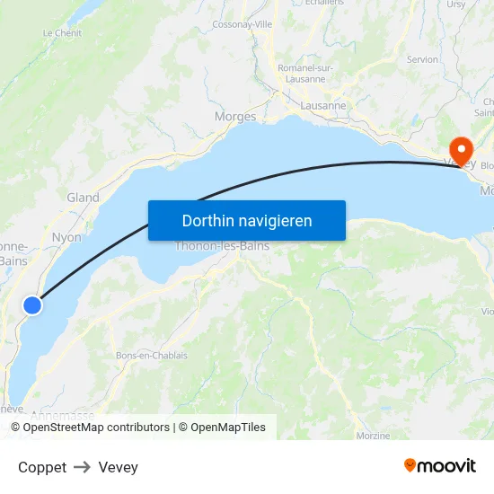 Coppet to Vevey map