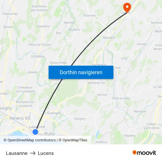 Lausanne to Lucens map