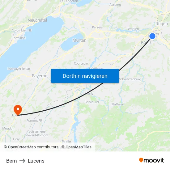 Bern to Lucens map