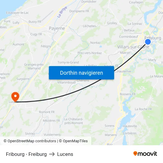 Fribourg - Freiburg to Lucens map