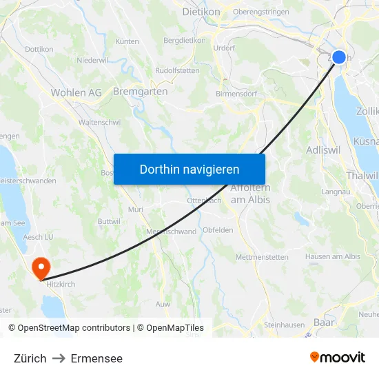 Zürich to Ermensee map