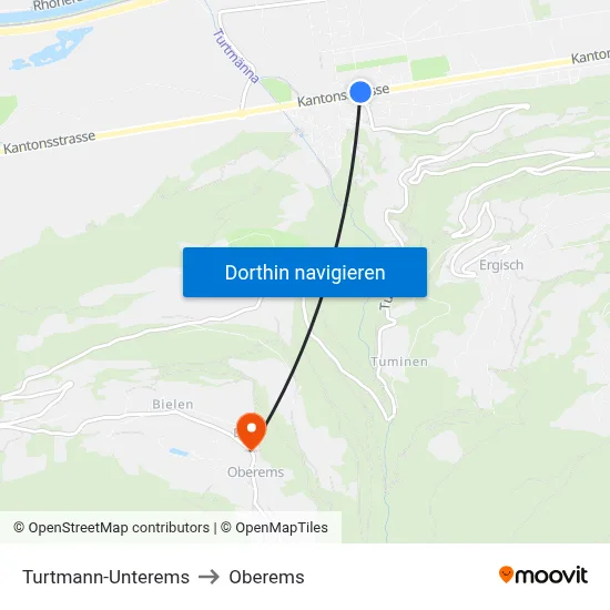 Turtmann-Unterems to Oberems map