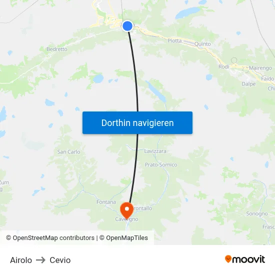 Airolo to Cevio map