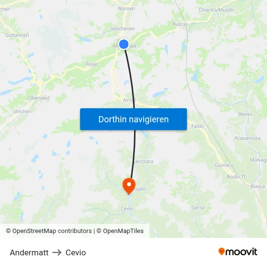 Andermatt to Cevio map