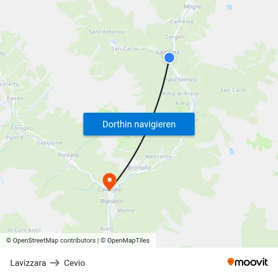 Lavizzara to Cevio map