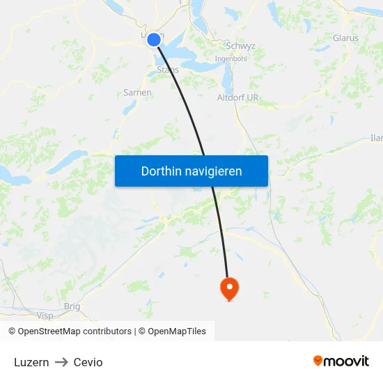 Luzern to Cevio map