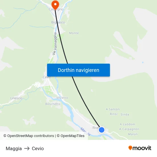 Maggia to Cevio map