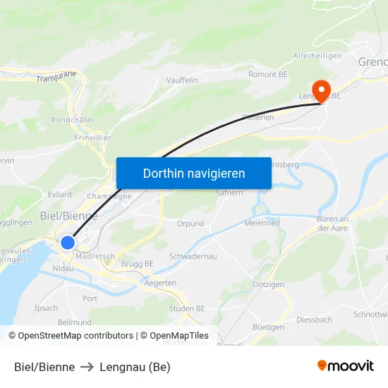 Biel/Bienne to Lengnau (Be) map