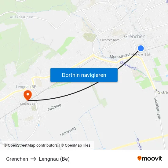 Grenchen to Lengnau (Be) map