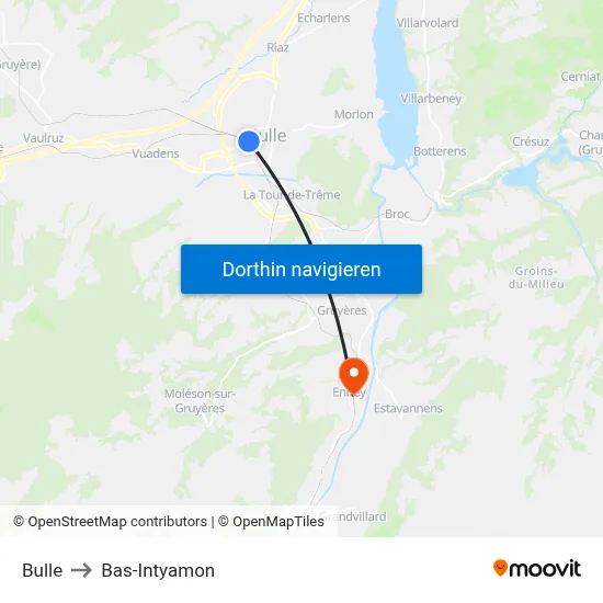 Bulle to Bas-Intyamon map