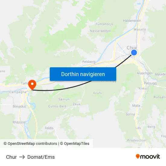 Chur to Domat/Ems map